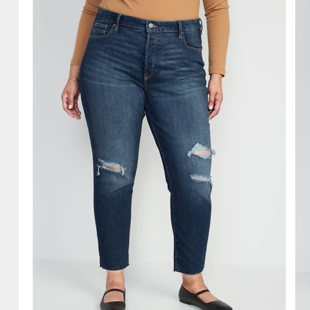 High-Waist Straight Leg Ripped Jeans, Size 28